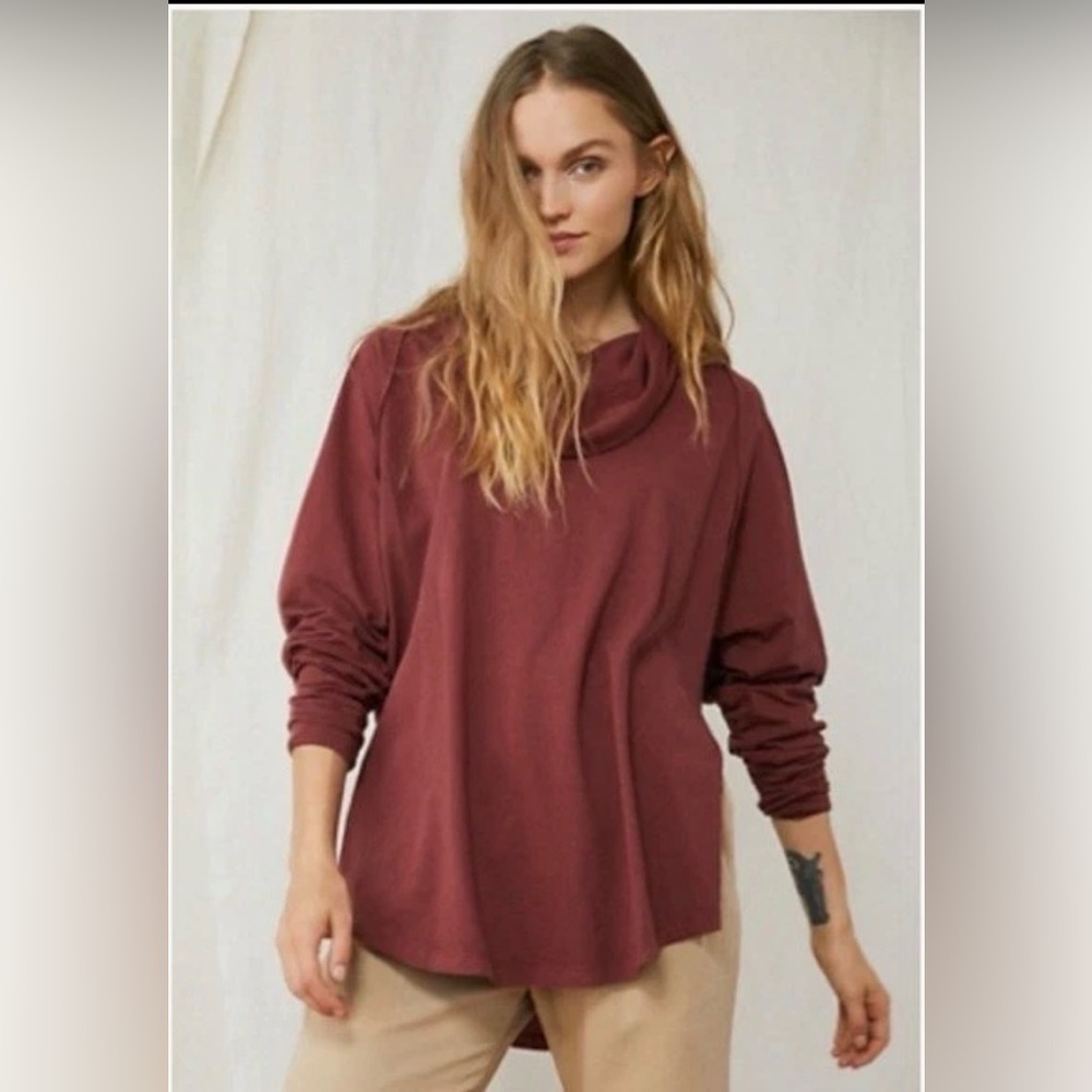 We the Free People We are the People Cowl Cotton Slit Sides Top in Redwood XS